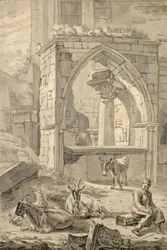 Hirte mit Ziegen und einem Esel vor den Ruinen, 1693